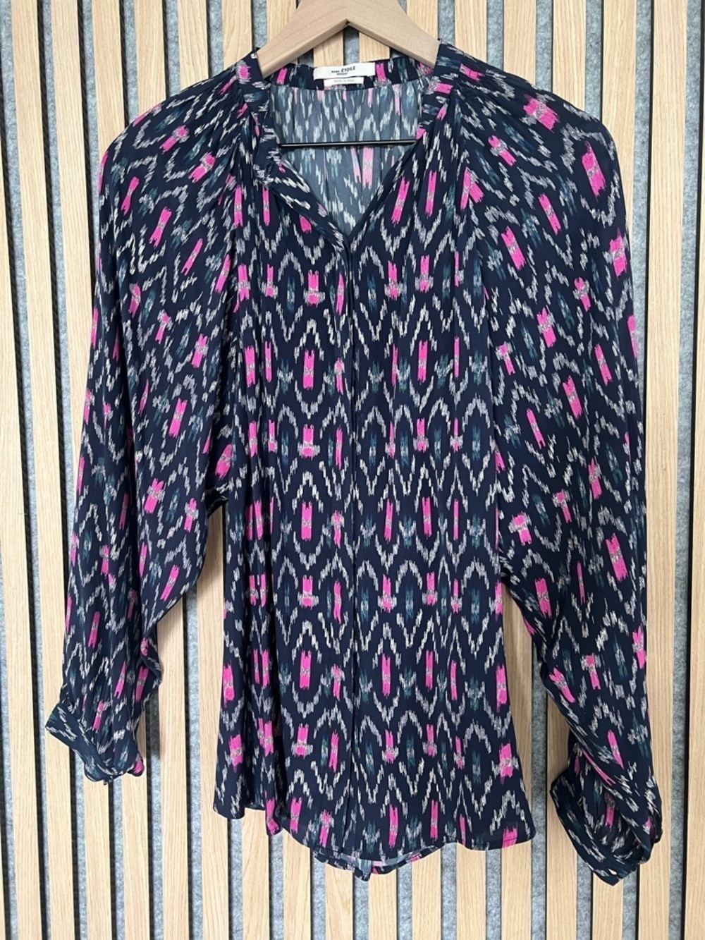 Isabel Marant Black Ikat-Style Button Down with Pink and Cream Accents